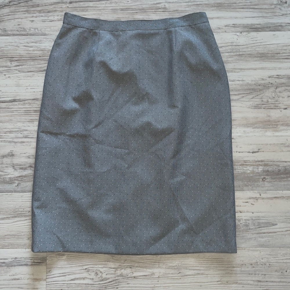 Gray skirt with blue and white polka dotted detail, size 16